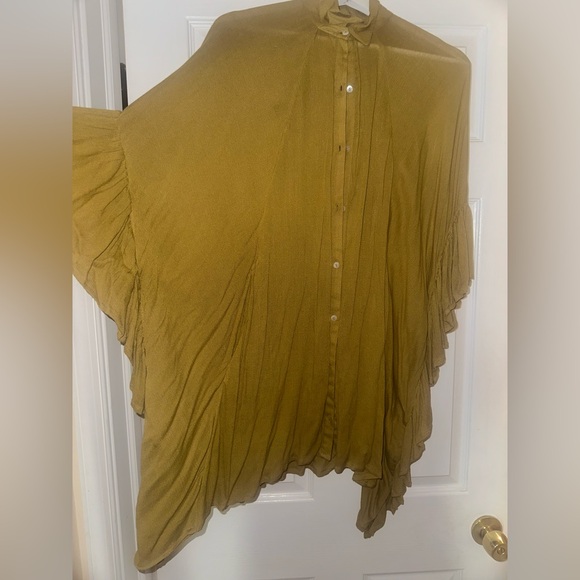 Free People Ruffle Side Oversize Button-Down Tunic Top w/ Pockets - Size S - Picture 2 of 4